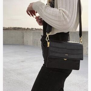 JW PEI Black Croc-Embossed Crossbody Bag